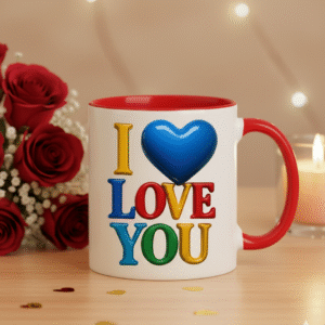 Colorful 3D Style "I Love You" Coffee Mug - Vibrant Rainbow Lettering Heart Tea Cup