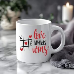 Love Always Wins Ceramic Coffee Mug | Romantic Valentine Gift for Couple | Cute Love Quote Mug for Him & Her
