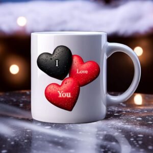 Romantic “I Love You” Heart Design Ceramic Coffee Mug | Valentine’s Day Gift for Girlfriend, Boyfriend, Husband & Wife | 11oz White Printed Mug