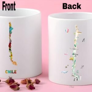 Chile Map Printed Ceramic Coffee Mug | Double-Side Artistic Chile Design | Travel Lover & Country Souvenir Mug Gift