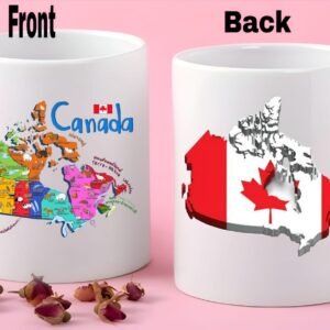 Canada Map Printed Ceramic Coffee Mug | Double-Side Canada Flag Design | Travel Lover & Canada Souvenir Mug Gift